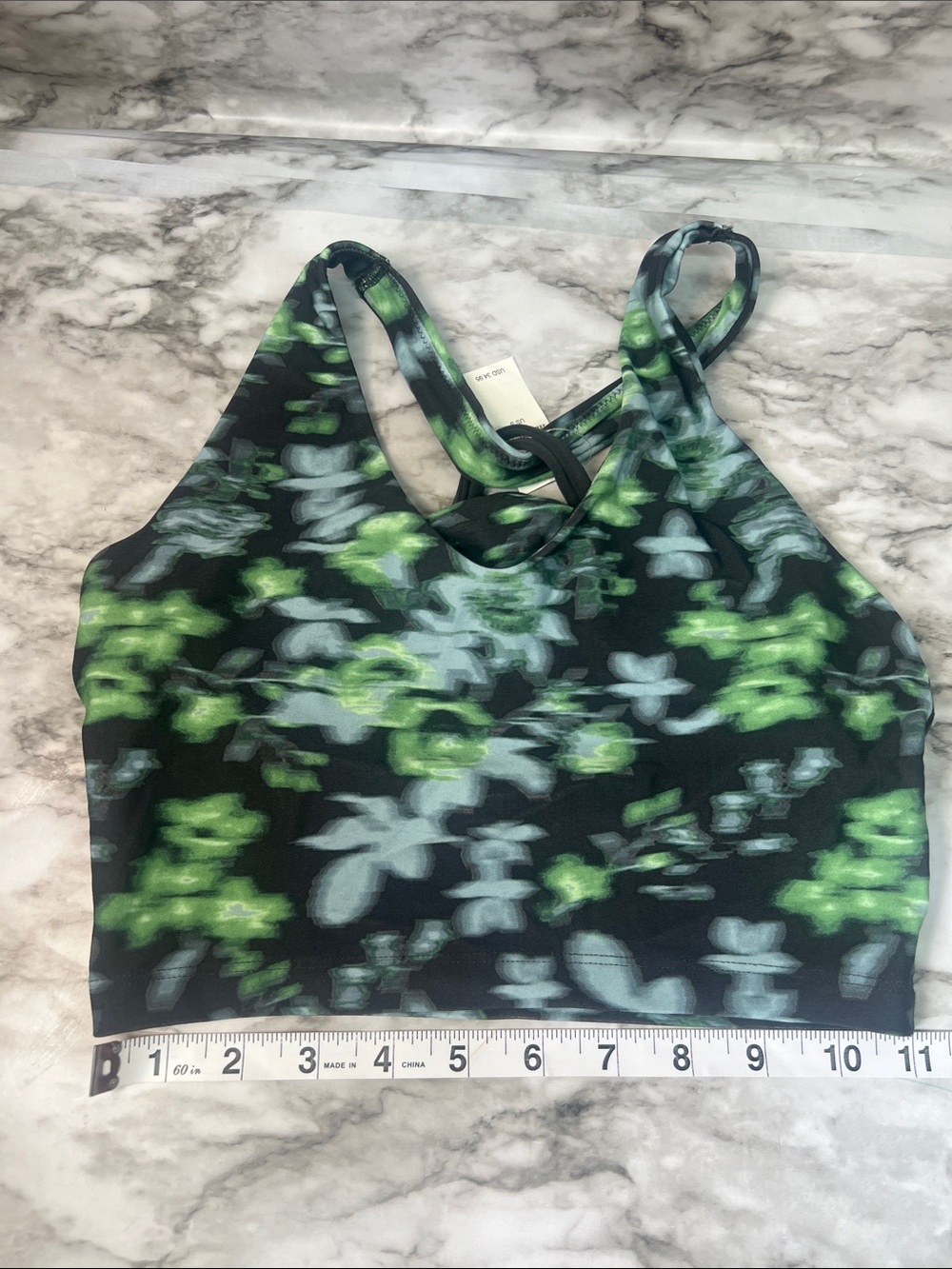 aerie Black Green Floral Swim Bikini Top